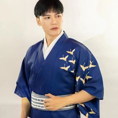 Check out this ⛩️ Cranes Traditional Blue Men Kimono ⛩️ Shop & Grab 15% off with code 🎁 JPIN 🎁 #kimono #traditional #japanese #clothing Blue Kimono