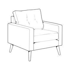 a line drawing of a chair with armrests and arms folded back, viewed from the front