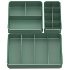 three green trays with compartments on each side