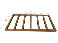 a wooden bed frame with measurements for the bottom and side rails on each side,