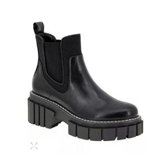 Elevate Your Footwear Collection With This Pair Of Leather And Textile Boots. They Sport A Chelsea Boot Silhouette With A Modern Flair And Sturdy Soles. Leather And Textile Upper Round Toe Slip-On Style Back Pull Tab Lining: Leather And Textile Padded Insole Synthetic Sole Imported Size Heel, 2.5" (63mm) Platform Height, 1.5" (38mm) Shaft Height, 3.5" Leg Opening, About 10" New Without Box Chelsea Boot, Moto Boots, Shoes Booties, Lug Sole, Rubber Rain Boots, Bootie, Chelsea Boots, Chelsea, Ankle Boot