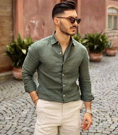 olive button down men - Google Search Green Collared Shirt For Semi-formal Occasions, Long Sleeve Wedding Shirt For Spring, Green Long Sleeve Top For Wedding, Elegant Green Summer Shirt, Elegant Green Shirt With Spread Collar, Green Long Sleeve Dress Shirt For Summer, Classic Summer Wedding Top, Semi-formal Green Long Sleeve Shirt, Green Button-up Party Shirt