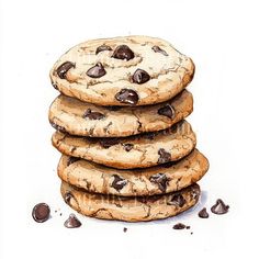 a drawing of chocolate chip cookies stacked on top of each other