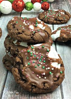 chocolate cookies with white and green sprinkles