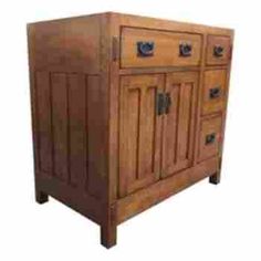 a wooden cabinet with two doors and drawers