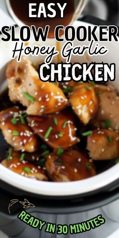 the easy slow cooker honey garlic chicken is ready in 30 minutes