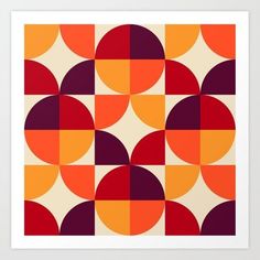 an orange and red geometric pattern art print