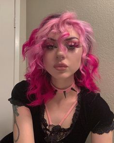 Hair Color Summer, Split Dyed Hair, Pink Hair Dye, Hot Pink Hair, Rave Hair, Pink Choker, Candy Hair, Dyed Hair Inspiration, Pretty Hair Color