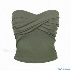 Orcajump - Sexy Short Wrap Bustier with Layered Ruched Detail Fitted Ruched Crop Top, Bandeau Bandage Top For Night Out, Fitted Bandage Bandeau Crop Top, Fitted Green Ruched Tops, Fitted Bandage Tops For Summer, Casual Stretch Bandage Tops, Fitted Ruched Strapless Crop Top, Fitted Bandage Strapless Tops, Fitted Strapless Bandage Top