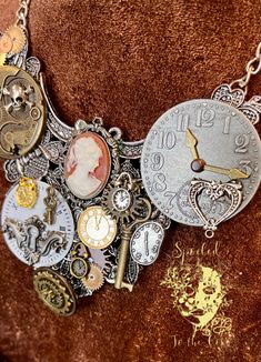 One of a kind handmade necklace with various charms and notions.The size is approximately 4” x 4” Pictured is the product. Only one is available with these embellishments. weight: 12 oz Steampunk Necklace, Handmade Necklace, Handmade Necklaces, Embellishments, Charms, Van