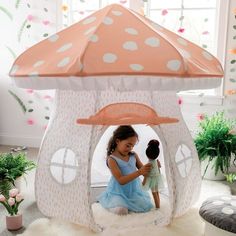 Tent Reading Corner, Mushroom Playhouse, Woodland Playroom, Indoor Tent For Kids, Mushroom Room, Indoor Forest, Playhouse Tent, Indoor Tent, Playhouse Furniture