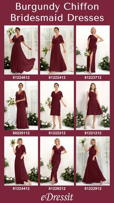 the bridesmaid dresses are all different colors and sizes