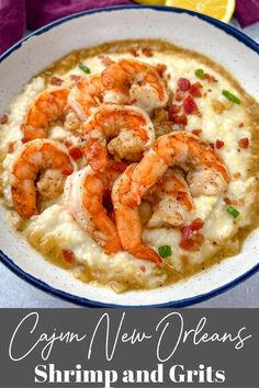 shrimp and grits recipe in a white bowl