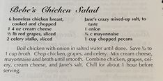 an open recipe book showing ingredients for chicken salad