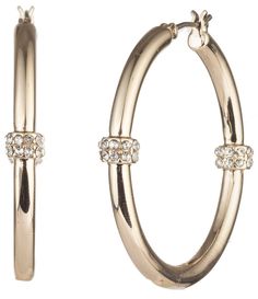 From Lauren Ralph Lauren&#x2C; these earrings feature:  Gold toneBrass&#x2C; GlassCrystal hoopsApprox. 1.43" L x  0.21 WClick Top ClosureImported. Kate Middleton Jewelry, Crystal Hoop Earrings, Stylish Earring, House Of Harlow, Rhinestone Jewelry, Accessories Jewelry Earrings, Dillard's, Jewelry Rings Engagement, Gold Tone Metal