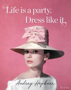 a woman wearing a white dress and pink hat with the words life is a party dress like it