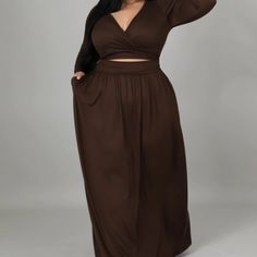 You Deserve To Serve In This Two Piece! Two Piece Set Crop Top V Neck Self Tie Closure High Waisted Skirt Pockets No Closure 96% Polyester 4% Spandex Hand Wash Cold Wearing 1x Plus Size Posing, Plus Size Fashionista, Maxi Skirt Set, Skirt Pockets, Fashion To Figure, Curvy Plus Size, African Clothing Styles, Clothing Inspiration, Big Fashion