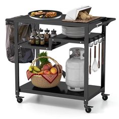 an image of a kitchen cart with food on it