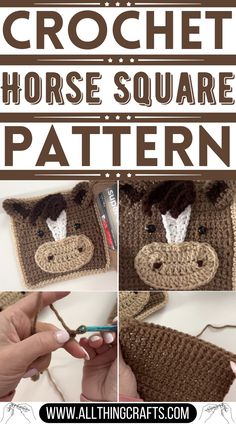 the crochet horse square pattern is shown with instructions for how to make it