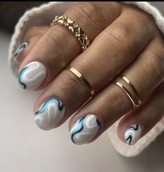 Nail With Design, Fake Nails White, Wave Nails, Nail Tip Designs, Short Fake Nails, Nail Type, Fake Nail, Nail Art Hacks