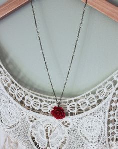 Red Rose Necklace Red Flower Pendant Resin by apocketofposies Rose Flower Charm Necklace For Valentine's Day, Rose Valentine's Day Necklace With Flower Charm, Elegant Rose Red Flower Necklaces, Elegant Rose Red Flower Necklace, Rose Red Flower Necklaces With Rose Design, Elegant Rose Red Necklace With Rose Design, Red Rose Necklaces For Gifts, Red Roses Necklaces For Gift, Gift Red Rose Necklaces