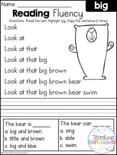 reading flueny worksheet for kids to learn how to read the words