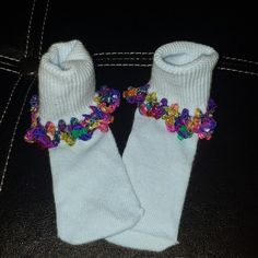 Crochet Beaded Light Blue With Colorful Threading And Colorful Beads.. Size 18 Month Homemade! So Cute! Light Blue Socks, Toddler Knee High Socks, Cable Knit Tights, Glitter Tights, Vans Socks, Hunter Boots Socks, Newborn Socks, Old Navy Toddler Girl, Baby Converse