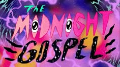 the words midnight people are painted on a purple and blue tie - dye background with black splots