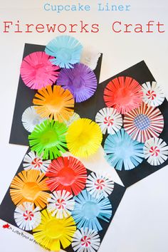 cupcake liner fireworks craft for kids to make with paper plates and colored construction paper