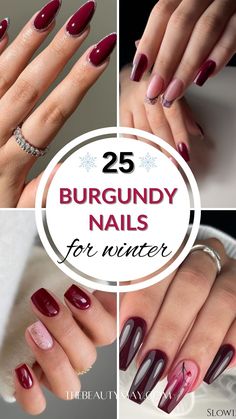 25 Classy Burgundy Nails for Fall and Winter Fall Burgundy Nails Matte, Burgundy Nail With Design, Berry Autumn Nails, Burgundy And Pink Nails Short, Wine Gel Nails Design, Wine Manicure Ideas, Maroon And Light Pink Nails, Burgundy Fall Nails 2024, Nails Fall Winter 2024