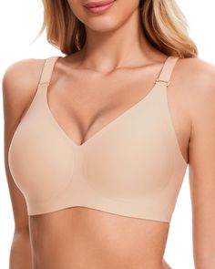 PRICES MAY VARY. SUPER COMFORTABLE & SOFT FABRIC: Our v neck bra Womens Bras no underwire are made of 55% nylon and 45% spandex. The Wireless bras for women have buttery soft and breathable fabric is skin-friendly and smooth, as light as a cloud. The non-marking breathable lining absorbs sweat and perspiration, breathable and not stuffy, so you can enjoy free breathing all day long.360° curled high elastic fabric naturally fits your skin, comfortable to the touch. SEAMLESS & NON-STEEL RING DESIG Underwire Bras, Wireless Bras, Body Curves, Everyday Bra, Seamless Bra, Elastic Fabric, Wireless Bra, Womens Bras, Steel Ring