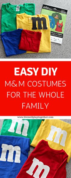 easy diy m & m costumes for the whole family to make with t - shirts