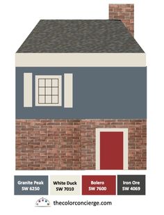 the color scheme for a brick house with red door and windows, including gray roof