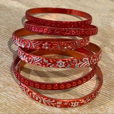 Set Of 6 Gorgeous Shiny Red And Silver Authentic Splendid Bangles Only Worn Once Or Twice, And Brand New Perfect Condition Originally Over $100 Red Christmas Party Bracelets, Red Metal Bracelets For Festive Occasions, Adjustable Red Festive Bracelet, Festive Red Adjustable Bracelet, Red Bohemian Bracelets For Celebration, Bohemian Red Bracelets For Celebrations, Red Festive Bracelets For Celebration, Festive Red Bracelets For Celebration, Red Christmas Festive Bracelets