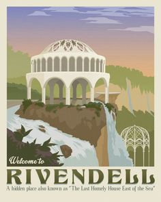 a poster with the words, welcome to rivendells in front of a waterfall