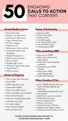 50 Engaging Call-To-Action Examples Everyone Clicks Call To Action Examples, Calls To Action, Social Media Management Business, Social Media Marketing Planner, Social Media Content Planner, Digital Marketing Tips, Social Media Marketing Instagram, Social Media Resources, Social Media Marketing Plan