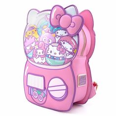 Hello Kitty Backpack Measures about 13-inches tall x 8 1/2-inches wide x 3 1/2-inches deep Hello Sanrio Characters, Hello Kitty Gumball Machine, Sanrio Backpack, Hello Sanrio, Loungefly Hello Kitty, Cute Mini Backpacks, Kawaii Bags, Loungefly Bag, Faux Leather Backpack