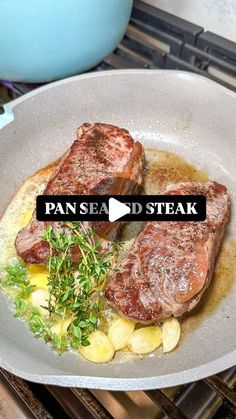 pan sead steak with potatoes and parsley in a skillet