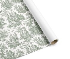 a white and green wallpaper with toiler print