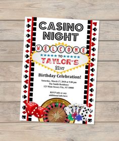 a casino themed birthday party card