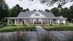 this is an artist's rendering of a house in the country style with porches