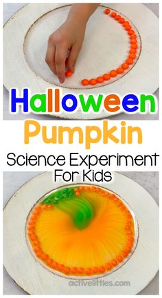 this halloween pumpkin science experiment is perfect for kids to do with their hands and feet