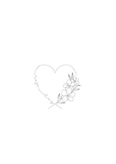 a drawing of a heart with flowers in the shape of a flower on it's side