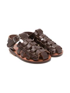 cedar brown calf leather caged design almond toe buckle-fastening ankle strap branded footbed flat sole Brown Closed Toe T-strap Sandals With Leather Footbed, Brown T-strap Sandals With Leather Footbed And Closed Toe, Closed Toe Woven Leather T-strap Sandals, Brown Leather T-strap Sandals With Woven Sole, Leather T-strap Sandals With Woven Sole And Round Toe, Brown T-strap Sandals With Ankle Strap And Rubber Sole, Brown Ankle Strap T-strap Sandals With Rubber Sole, Brown Leather-lined Closed Toe T-strap Sandals, Brown Closed Toe T-strap Sandals With Leather Lining