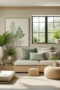 a living room filled with lots of furniture and plants