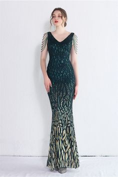 Classy Sequins V-Neck Evening Party Gowns Mermaid YE0106 Burgundy-S Beaded Party Dress, Mermaid Sequin, Evening Party Gowns, Green Sequins, Maxi Dress Formal, Sequin Beading, Cheap Prom Dresses, Party Gowns, Prom Party Dresses