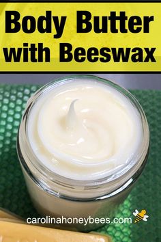 Make your own - Body Butter Recipe with Beeswax - your skin will thank you.  #carolinahoneybees #bodybutterrecipe #beeswaxbodybutter Whipped Coconut Oil Body Butter, Body Butter Recipe Whipped, Body Butter Packaging, Coconut Oil Body Butter, Body Butter Recipe