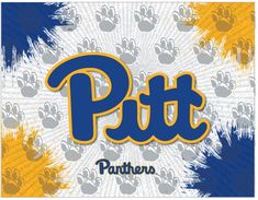 an image of the word pitt on a blue and yellow background with pawprints