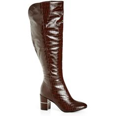 Looking to step up your fashion-forward style? Look no further than the Geordie Knee Boot! Crafted from faux-leather and croc fabrication in decadent chocolate hue, this pair is complete with a side zip closure for a versatile finish, making them ideal for everyday ensembles. Bold and fiercely fashionable, no one does plus size fashion like City Chic. Loved around the globe for its diverse range of fashion-forward styles for any occasion. From show-stopping evening gowns to workwear and casualwe Leather Boots With Crocodile Pattern For Work, Leather Crocodile Pattern Boots For Work, Brown Leather Boots With Crocodile Pattern, Trendy Leather Boots With Crocodile Pattern, Brown Synthetic Boots For Work, Brown Crocodile Pattern Boots For Fall, Faux Leather Boots With Crocodile Pattern For Fall, Fall Faux Leather Boots With Crocodile Pattern, Faux Leather Mini Skirt