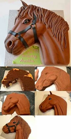 the cake is made to look like a horse's head